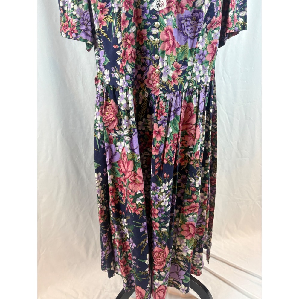 Sweet Reason Vintage Floral Midi Dress Lace Collar Pearl Buttons Navy Plus 22W - Picture 4 of 16
